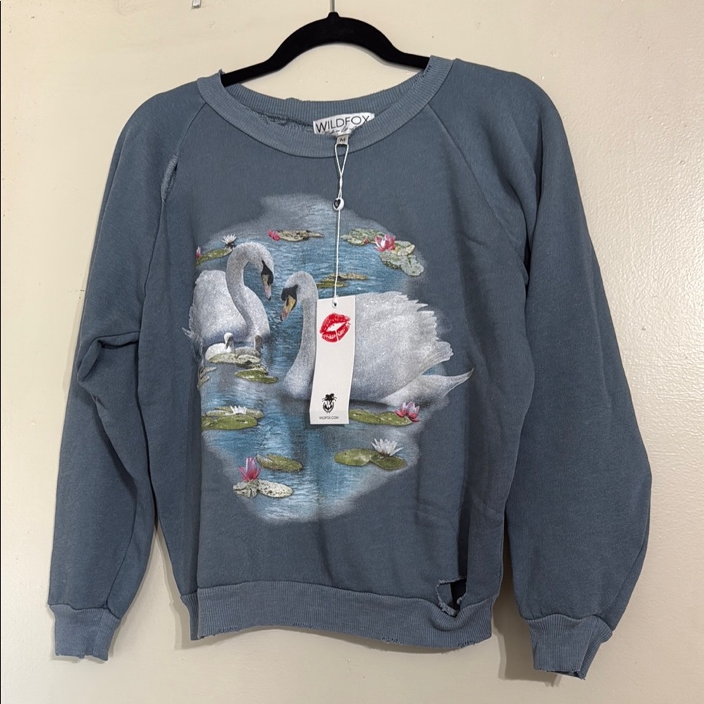 Wildfox swans distressed crewneck sweater